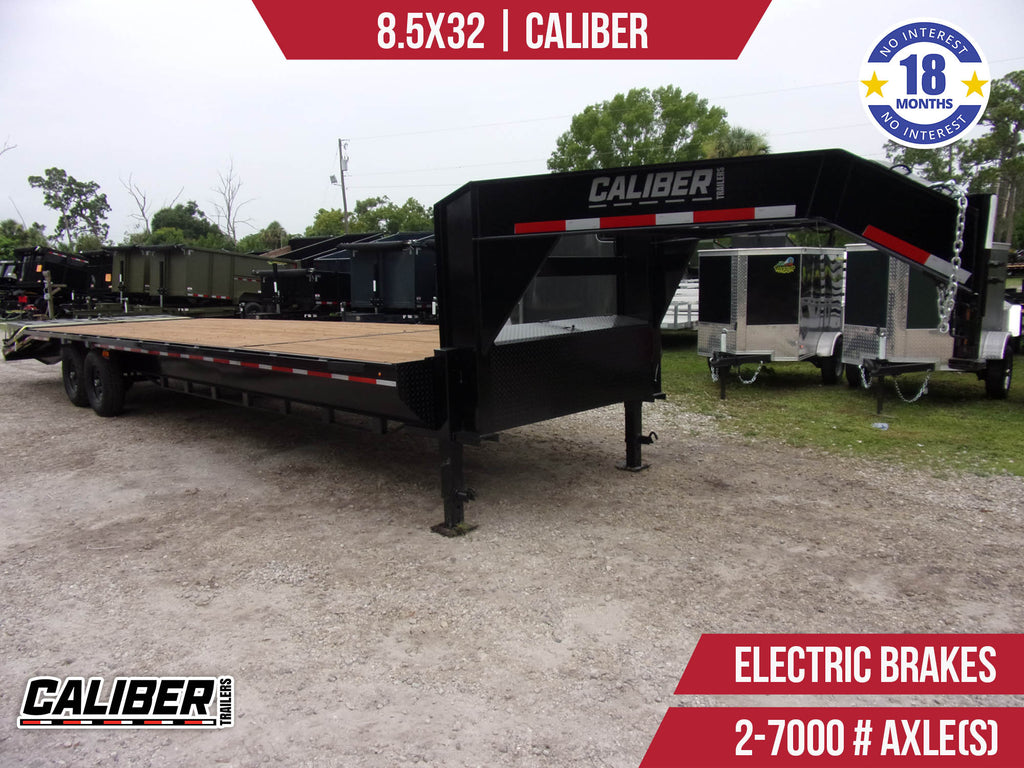 New 8.5x32 Caliber Flatbed Gooseneck Trailer