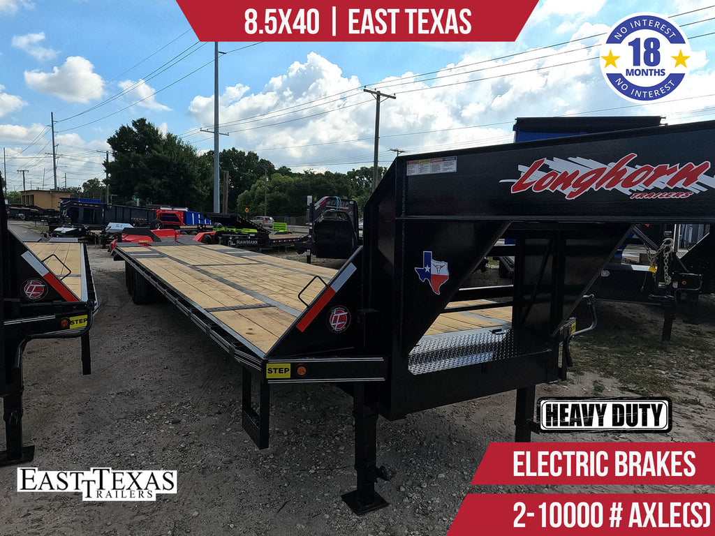 New 8.5x40 East Texas Longhorn Flatbed Gooseneck Trailer